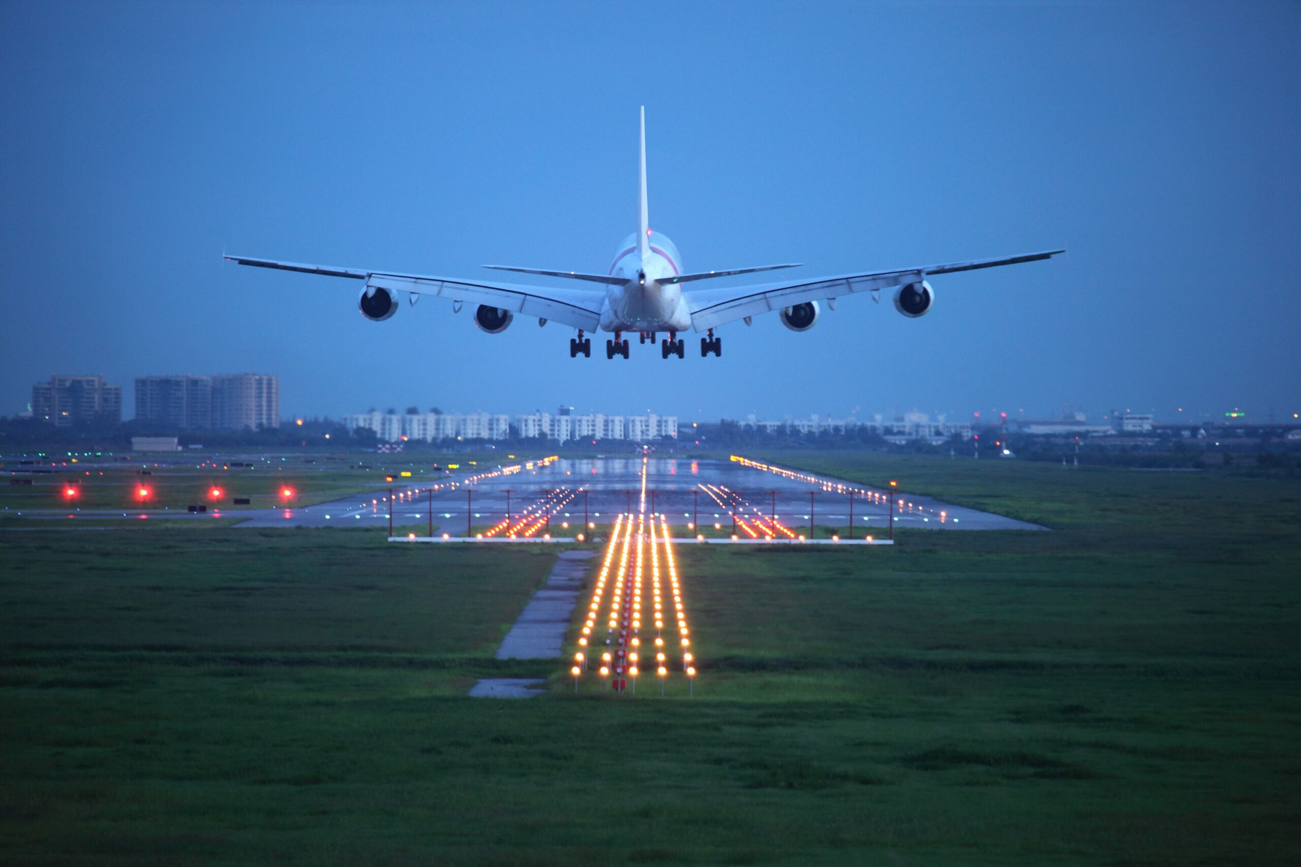 Airplane landing on runway